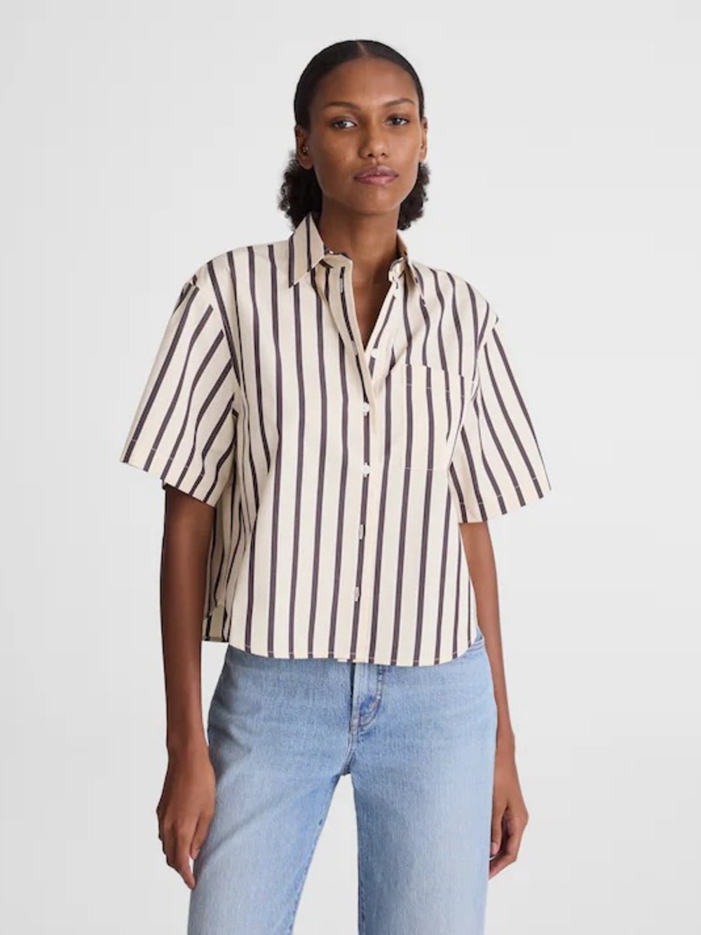 NWT Madewell Straight-Hem Short-Sleeve Shirt in Poplin Size L